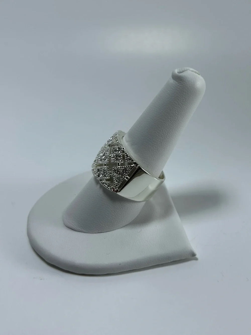 Charter Club Silver Wide Band Ring with Geometric Crystal Accents Silver Size 10